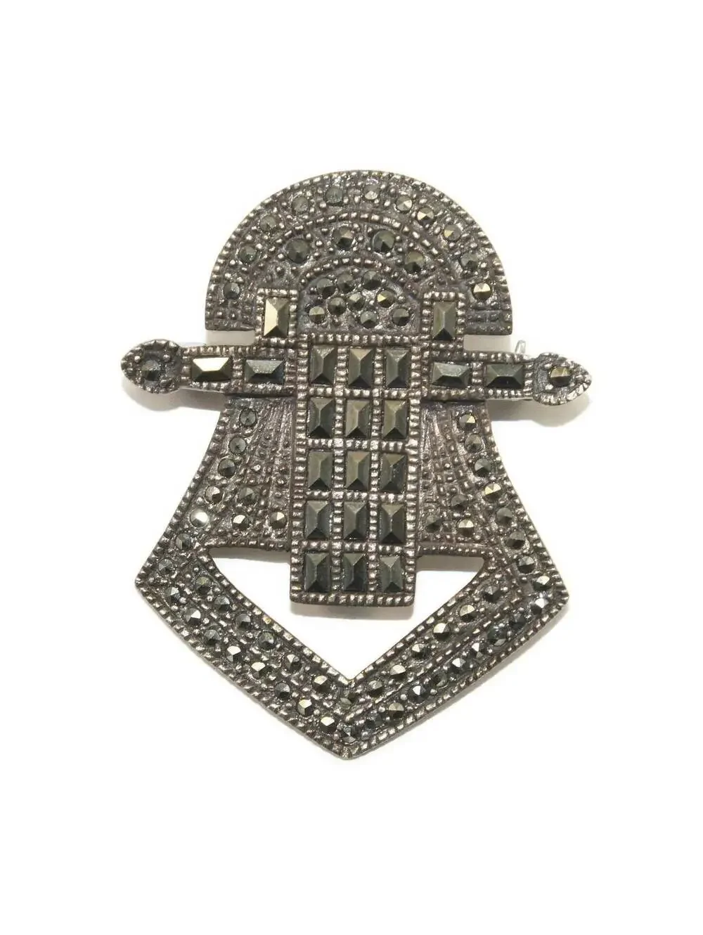 Art Deco Vintage Sterling Silver and Marcasite Brooch. Marked 925.